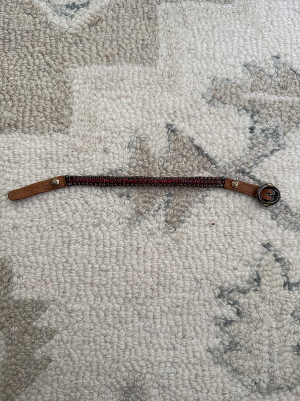 henri bendel Brown Leather Bracelet with Black and Red Gem Center